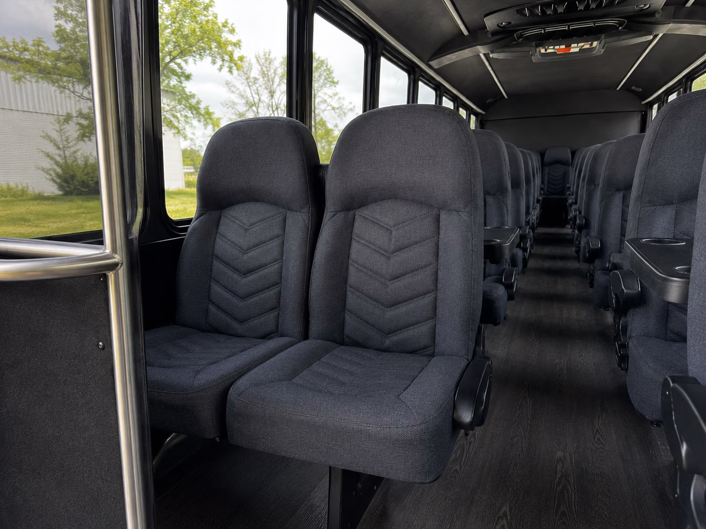 orange 15 passenger minibus inside