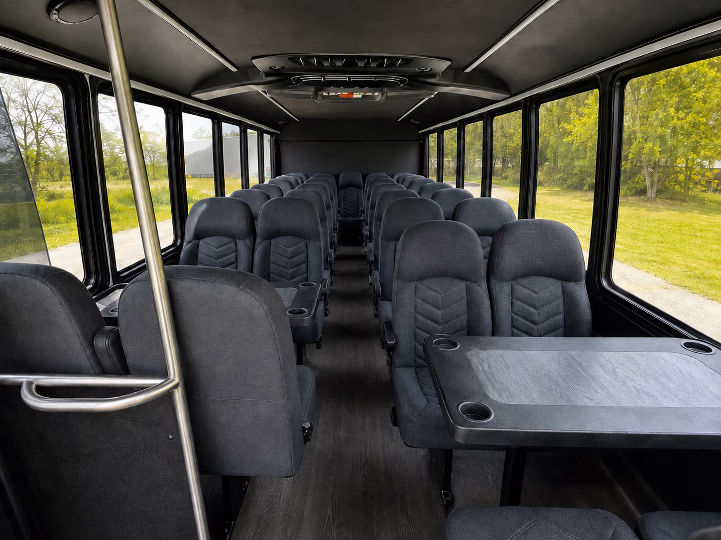 orange 18 passenger minibus inside