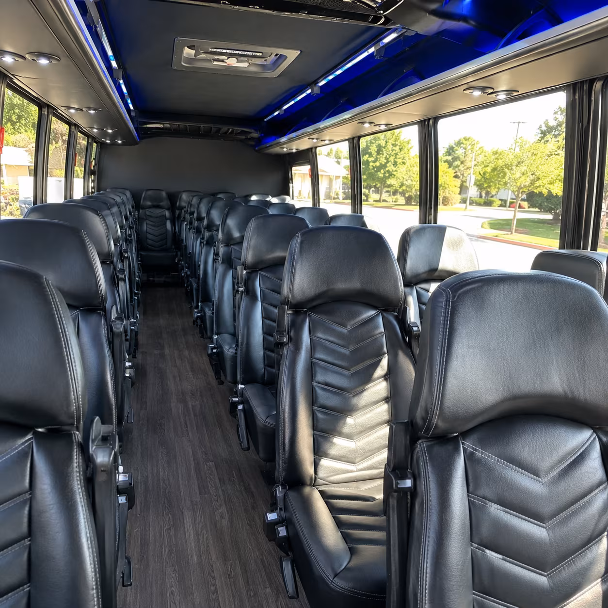 orange 25 passenger minibus interior
