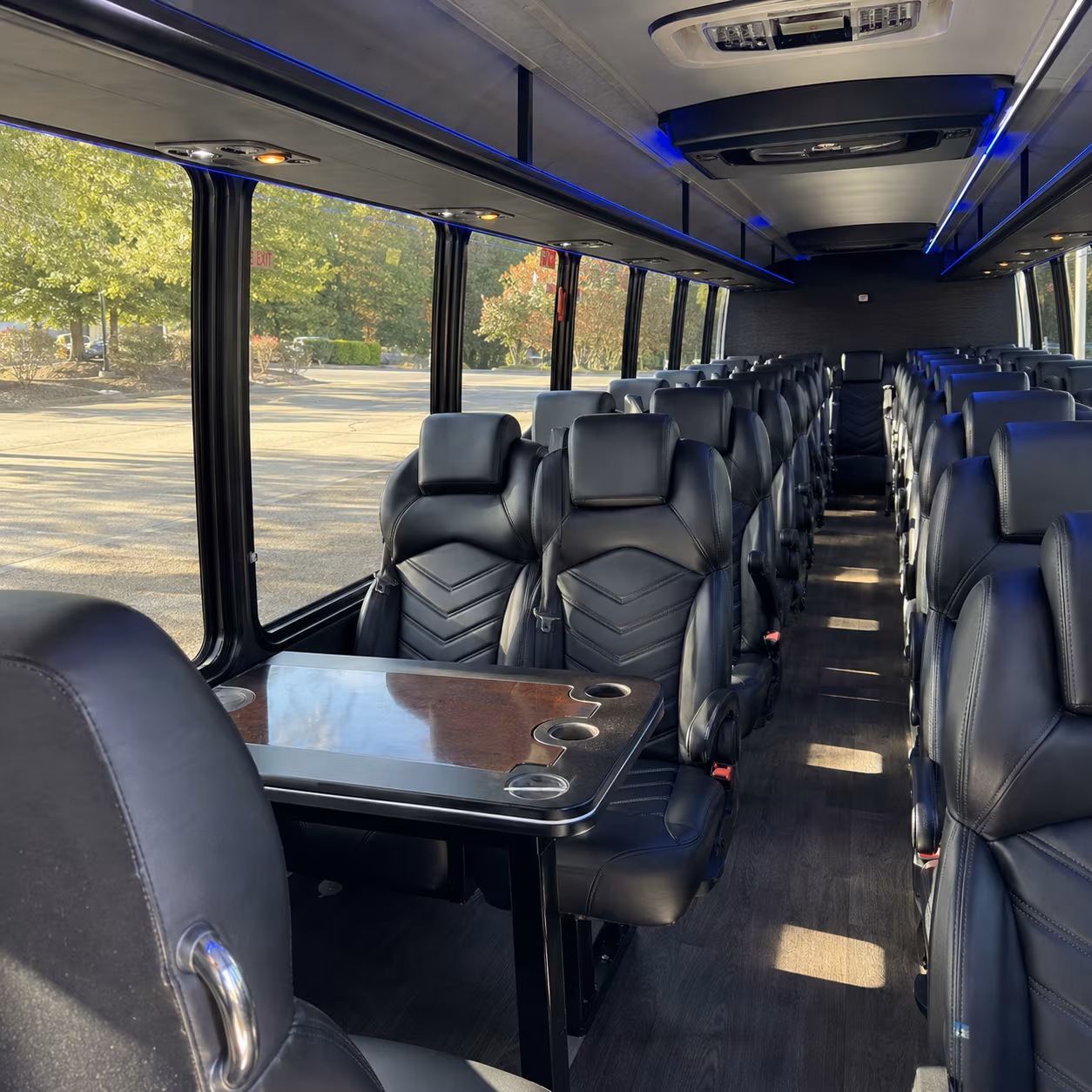 orange 35 passenger minibus inside