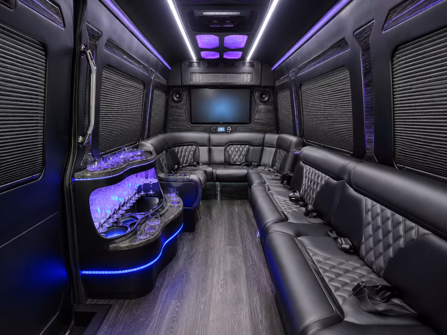 orange 40 passenger party bus interior