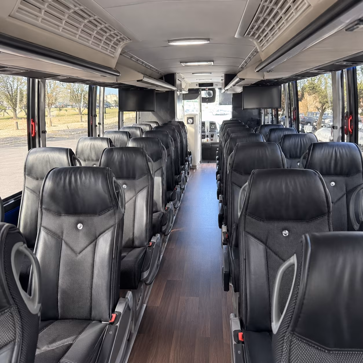 orange 56 passenger charter bus interior