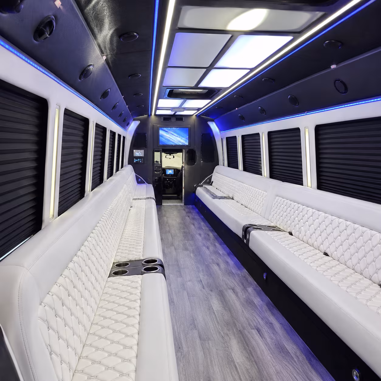 orange party bus interior